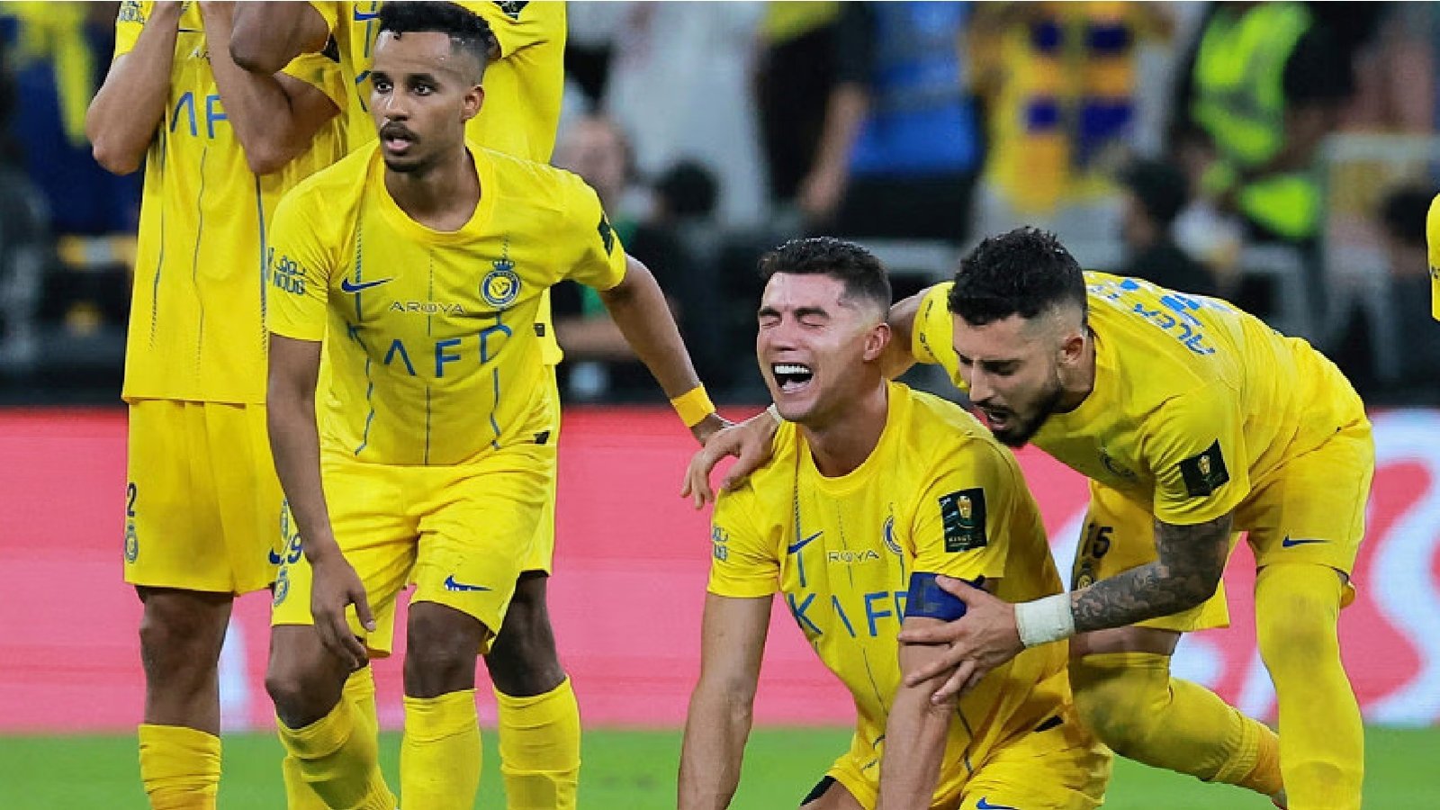 Al Nassr's Cristiano Ronaldo, Alex Telles and Abdulrahman Ghareeb look dejected after losing the penalty shootout and the Saudi King Cup final. Photo: Reuters