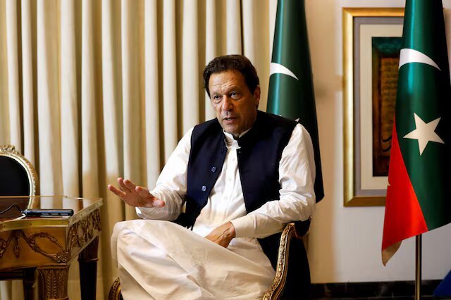 Former Pakistani Prime Minister Imran Khan speaks with Reuters during an interview, in Lahore, Pakistan March 17, 2023. REUTERS/Akhtar Soomro/File Photo