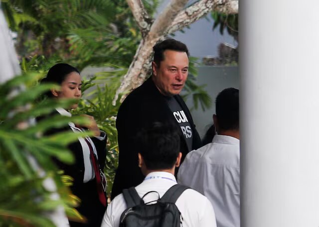 Elon Musk, Chief Executive Officer of SpaceX and Tesla and owner of X, arrives at the I Gusti Ngurah Rai Bali International Airport to inaugurate the Starlink operation and attend the 10th World Water Forum in Kuta, Bali, Indonesia, May 19, 2024. REUTERS/Johannes P. Christo